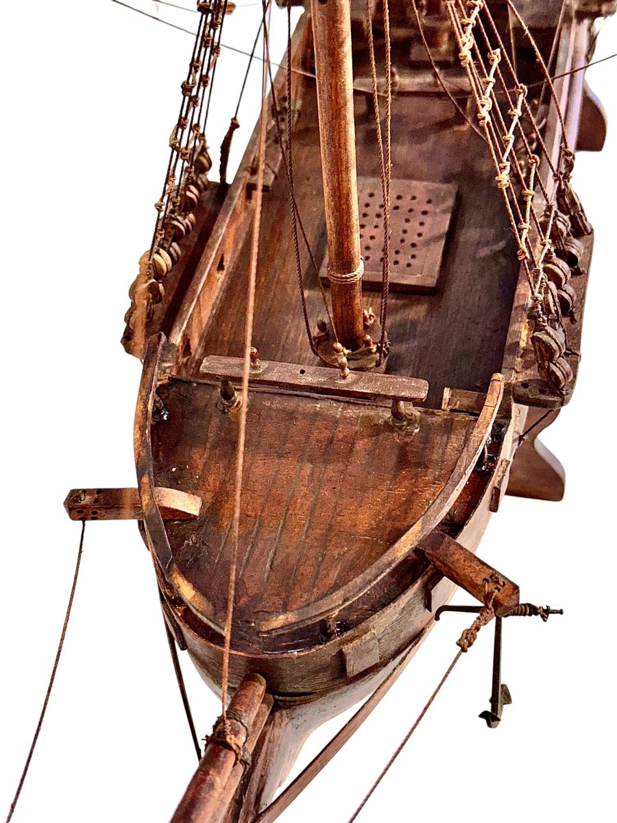 Maquette de voilier, modèle maritime à trois mâts en bois de poirier, vers 1890-photo-4