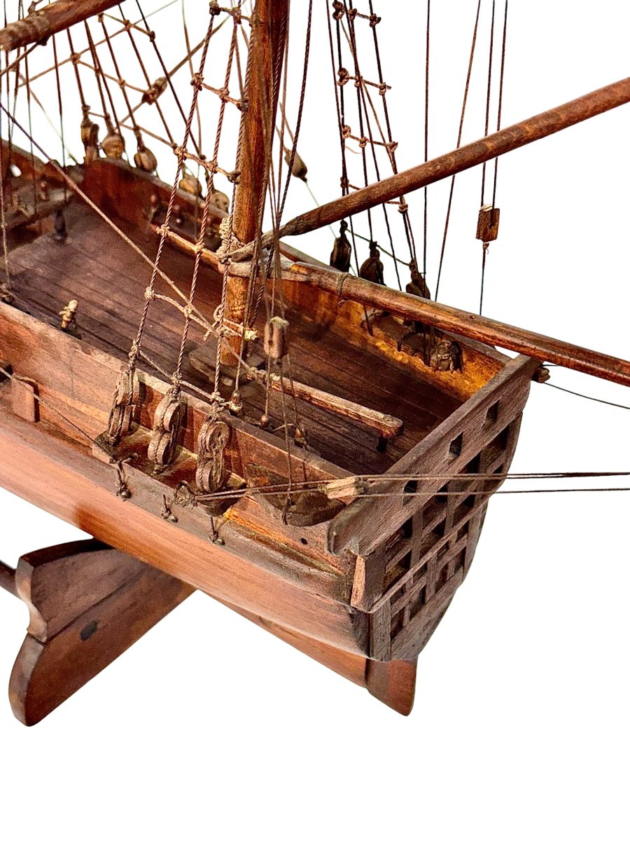Maquette de voilier, modèle maritime à trois mâts en bois de poirier, vers 1890-photo-5