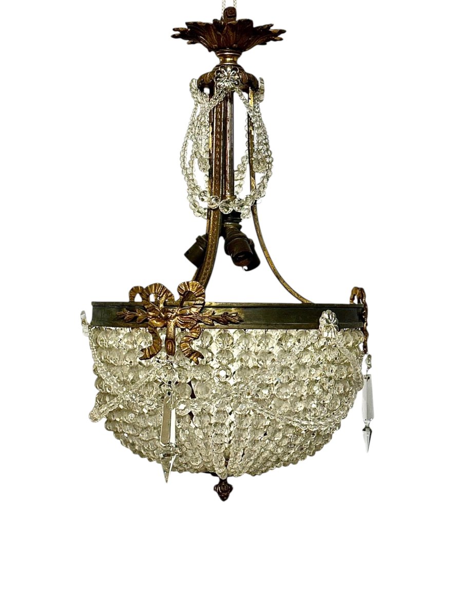 French Louis XVI Style Gilt Bronze And Cut Glass Chandelier, Circa 1900-photo-1