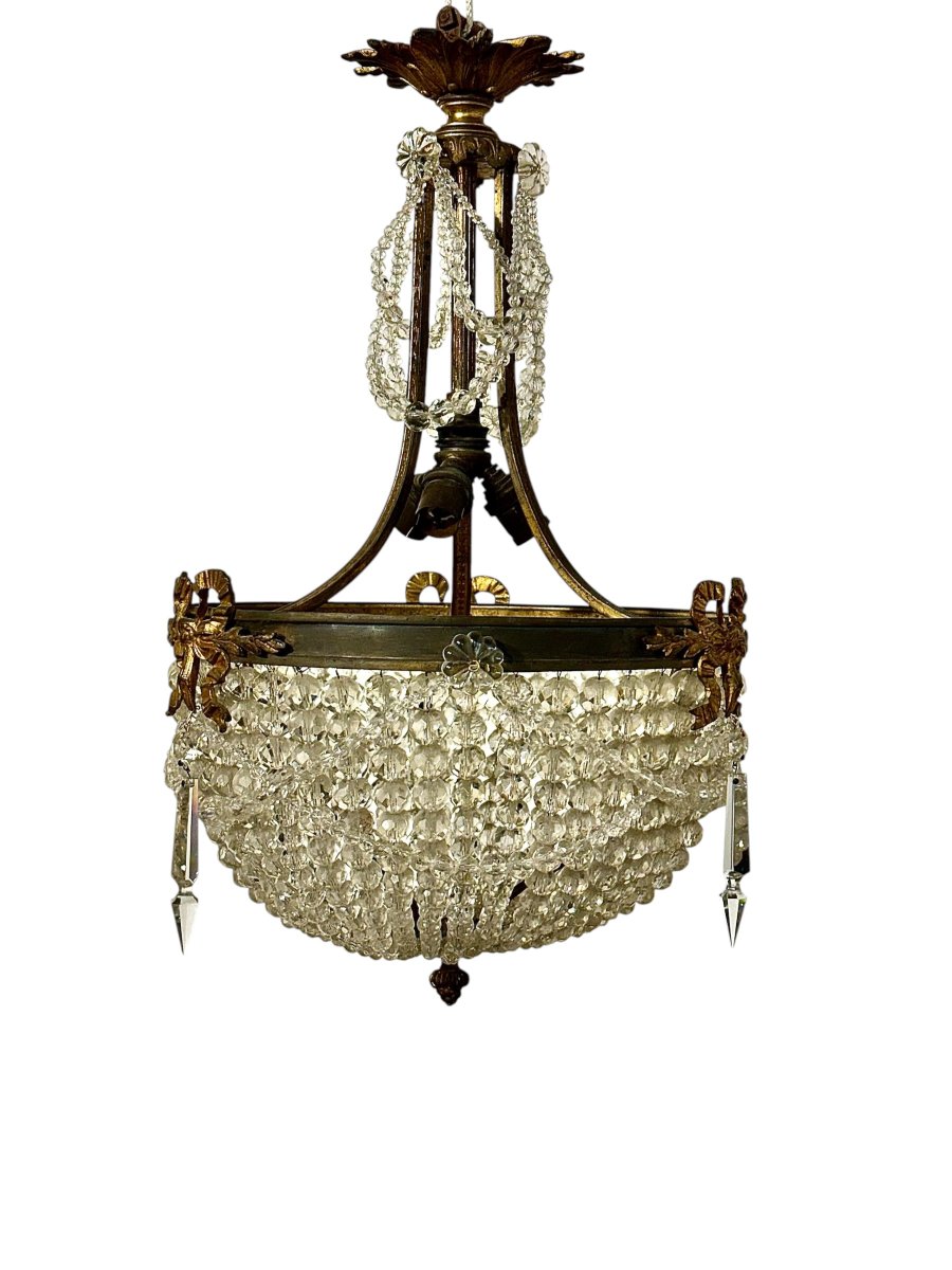 French Louis XVI Style Gilt Bronze And Cut Glass Chandelier, Circa 1900-photo-2