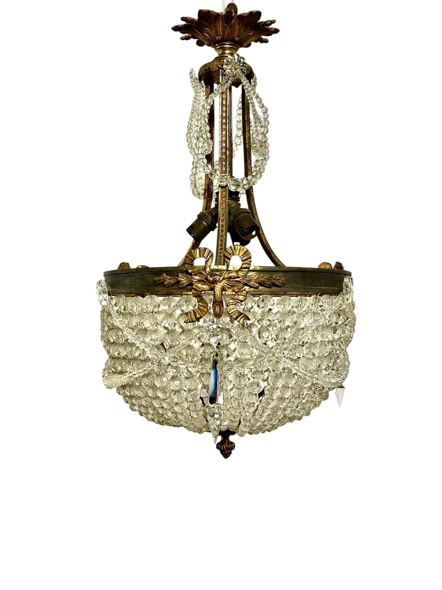 French Louis XVI Style Gilt Bronze And Cut Glass Chandelier, Circa 1900