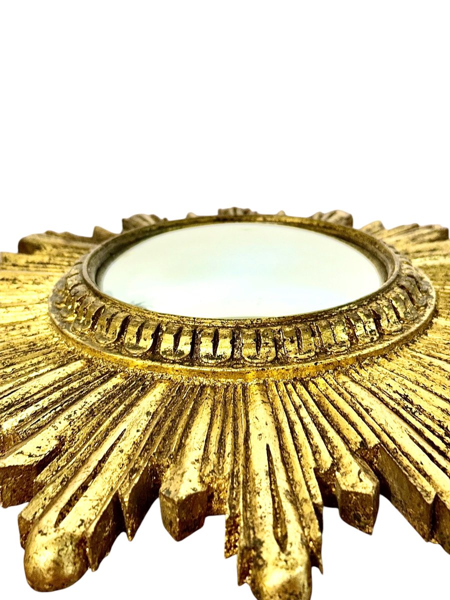 Convex Giltwood Sunburst Mirror, France Circa 1950-photo-3