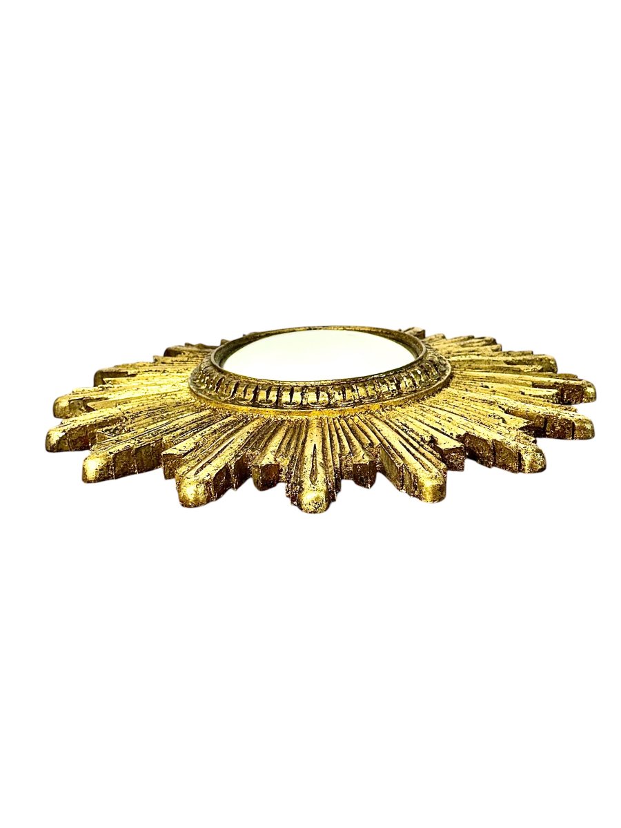 Convex Giltwood Sunburst Mirror, France Circa 1950-photo-4