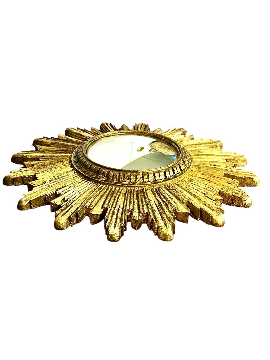 Convex Giltwood Sunburst Mirror, France Circa 1950-photo-3