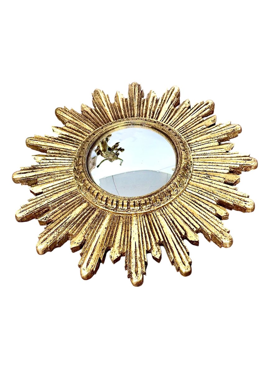 Convex Giltwood Sunburst Mirror, France Circa 1950-photo-5