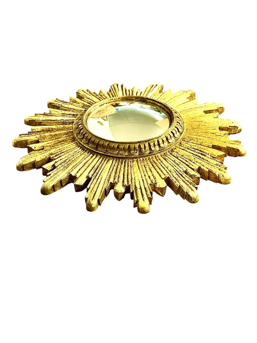 Convex Giltwood Sunburst Mirror, France Circa 1950-photo-6