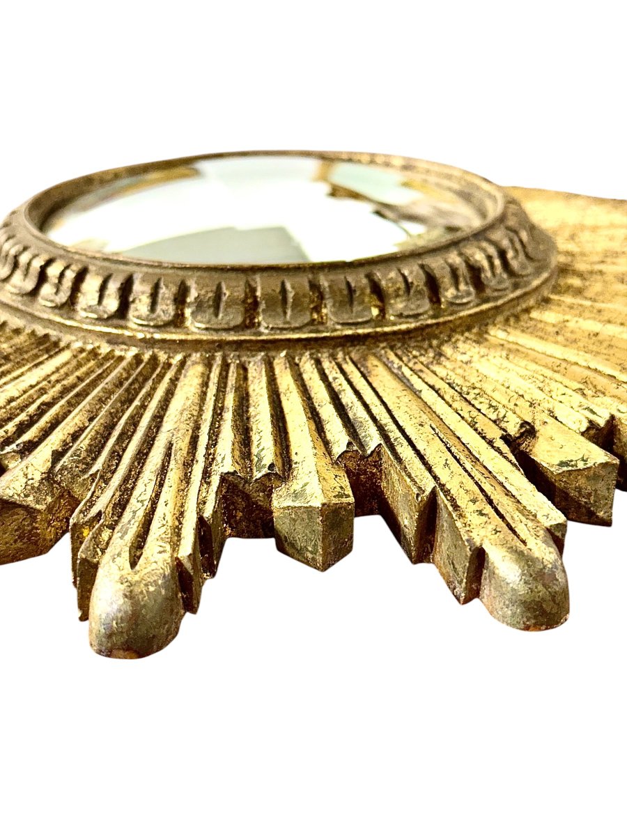 Convex Giltwood Sunburst Mirror, France Circa 1950-photo-7