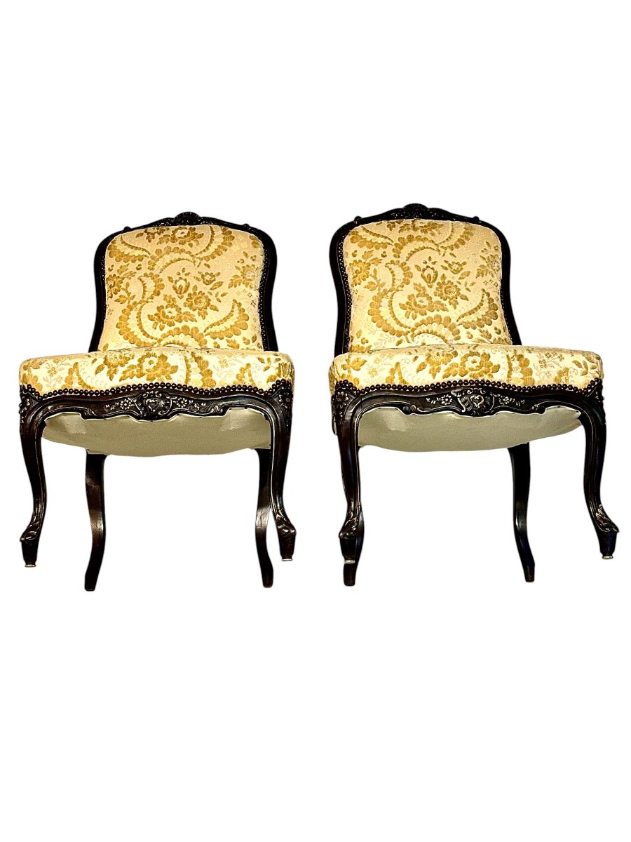 Paire de chaises sculptés et dorés d'époque Napoléon III-photo-1