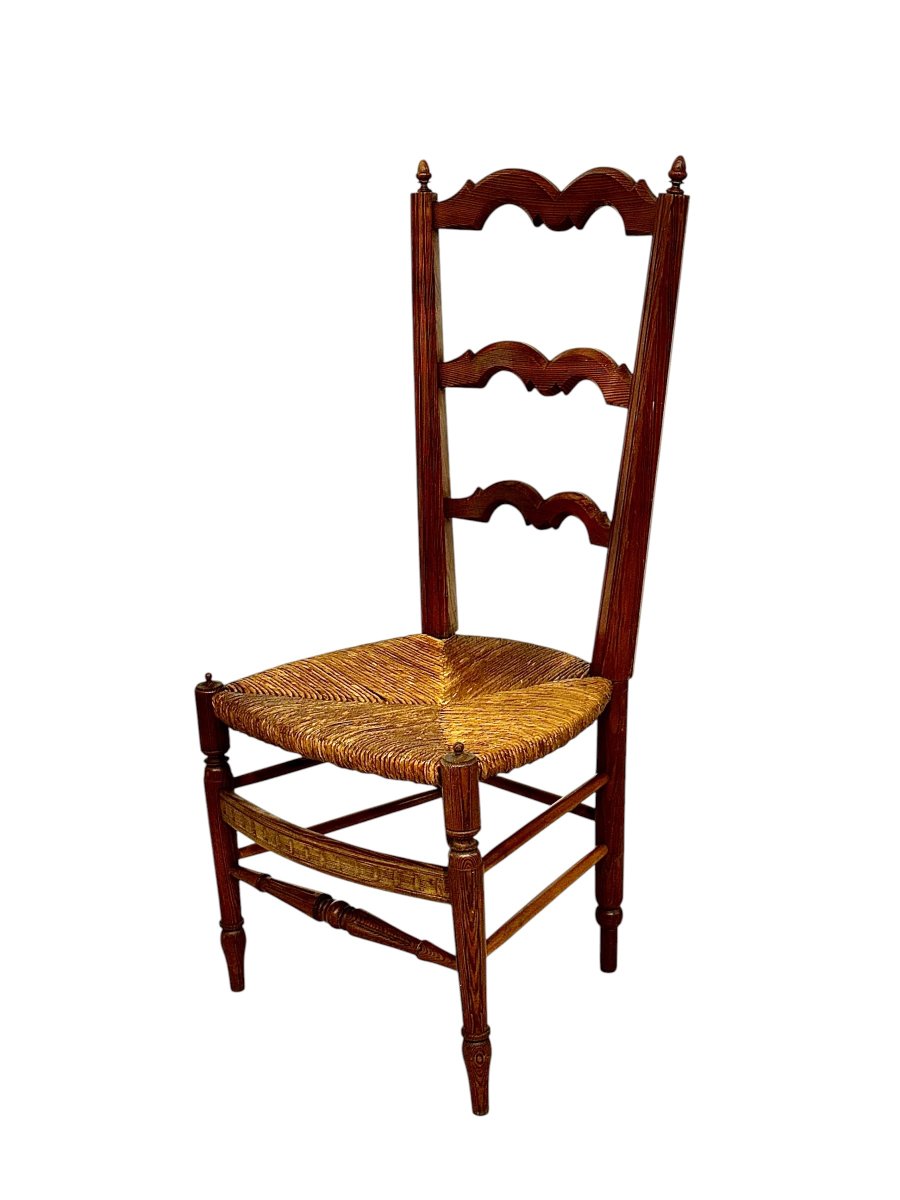 Chaise d'enfant provinciale en pin avec assise en paille tressée, France du XIXe siècle-photo-3