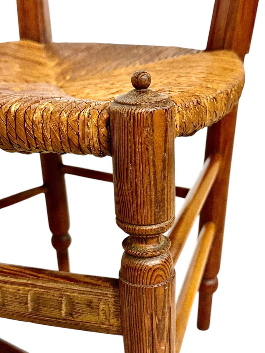 Chaise d'enfant provinciale en pin avec assise en paille tressée, France du XIXe siècle-photo-2