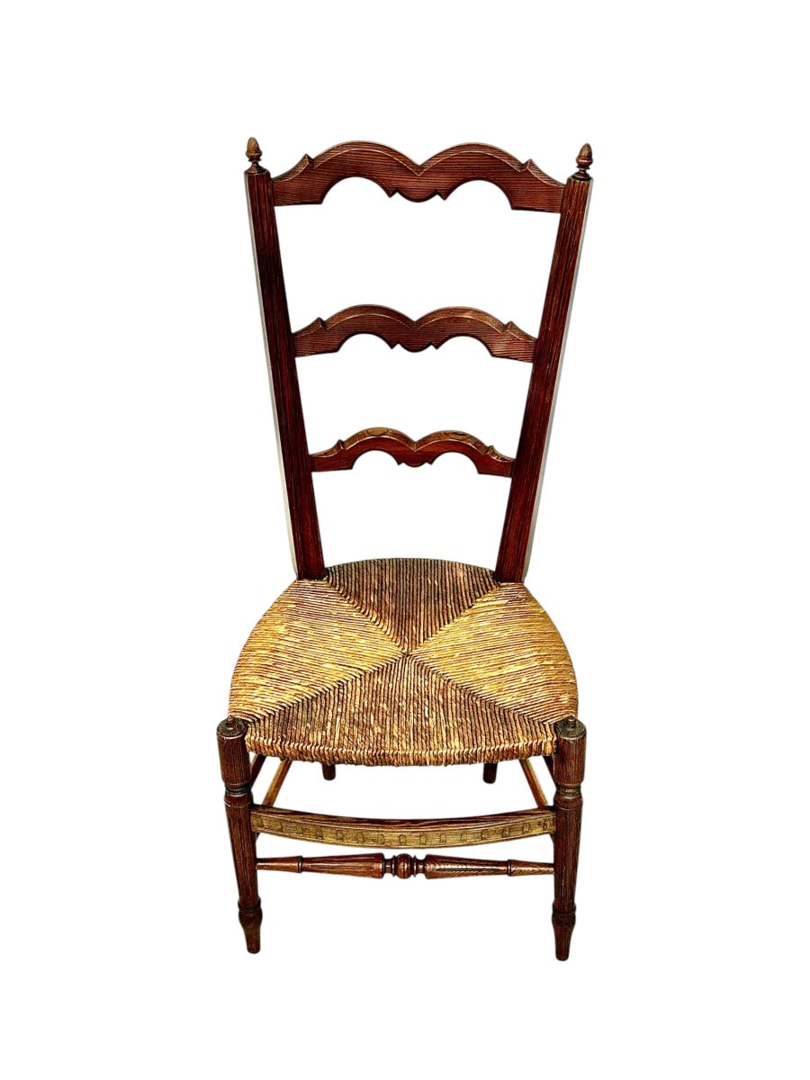 Chaise d'enfant provinciale en pin avec assise en paille tressée, France du XIXe siècle-photo-3