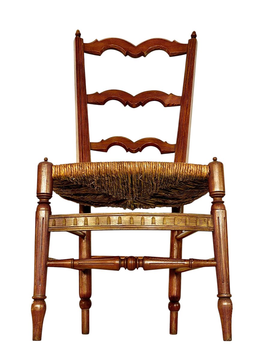 Chaise d'enfant provinciale en pin avec assise en paille tressée, France du XIXe siècle-photo-6