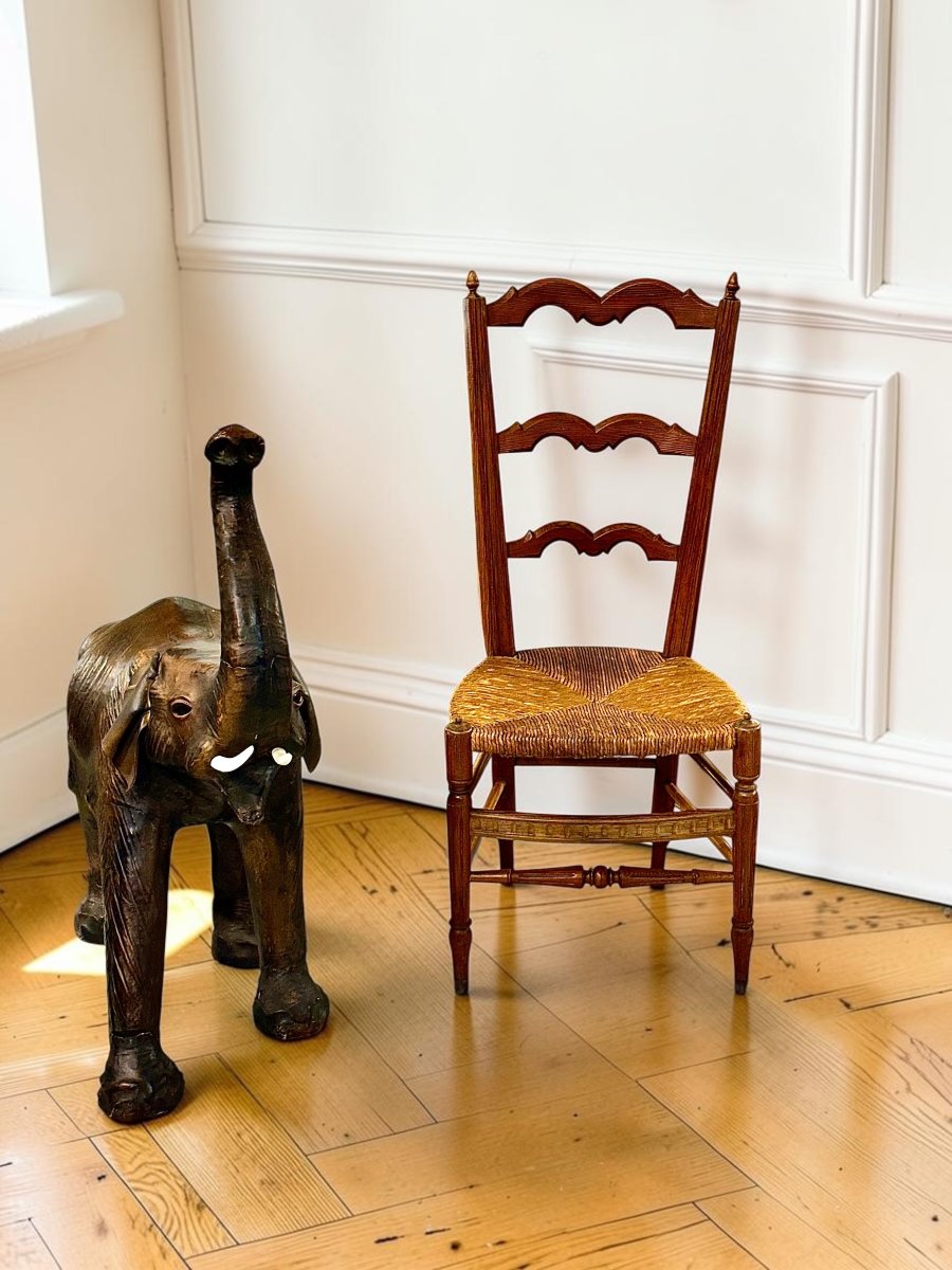 Chaise d'enfant provinciale en pin avec assise en paille tressée, France du XIXe siècle-photo-8