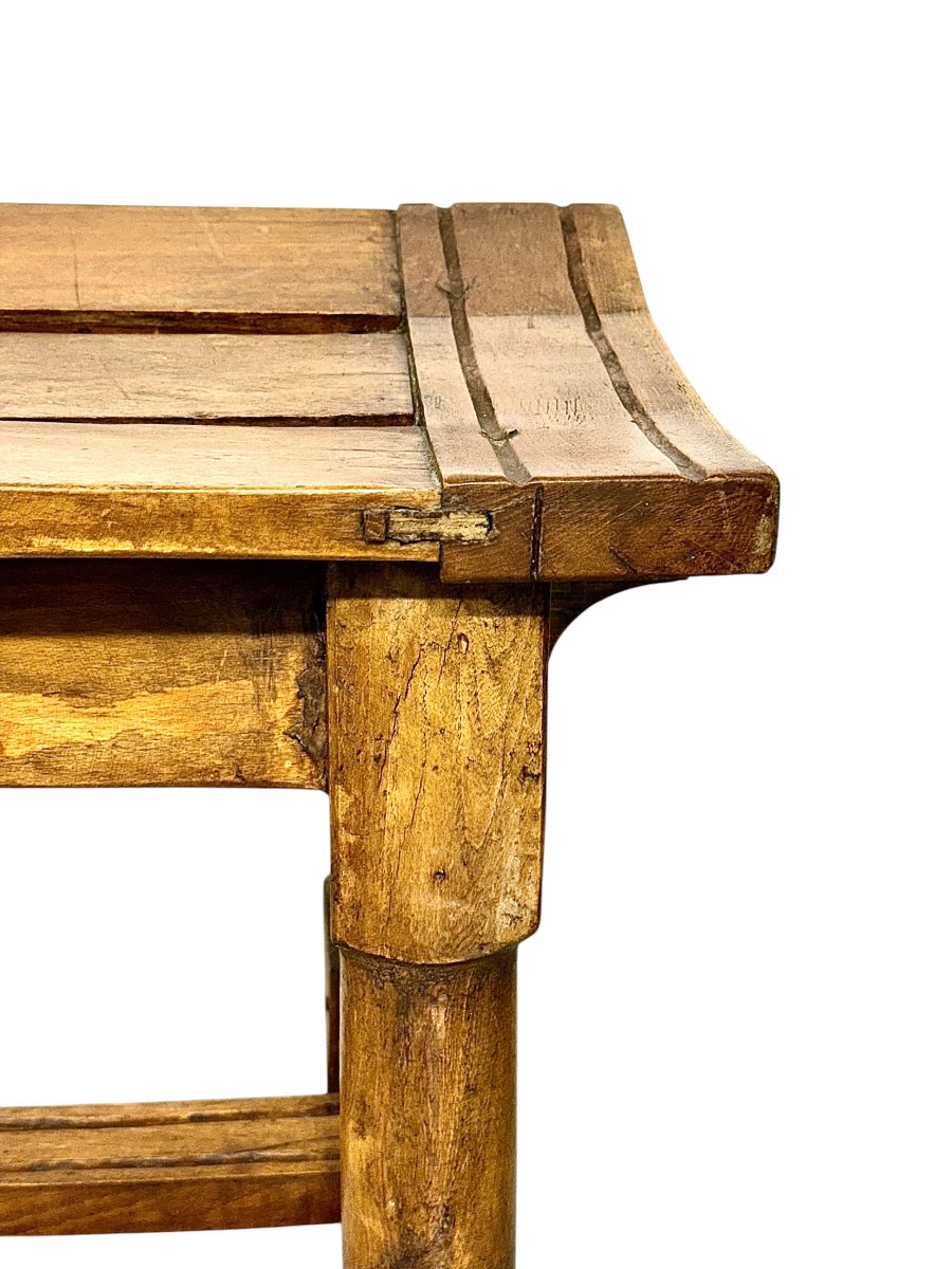 Banc du XIXe siècle en noyer à lattes incurvées, France vers 1880-photo-2
