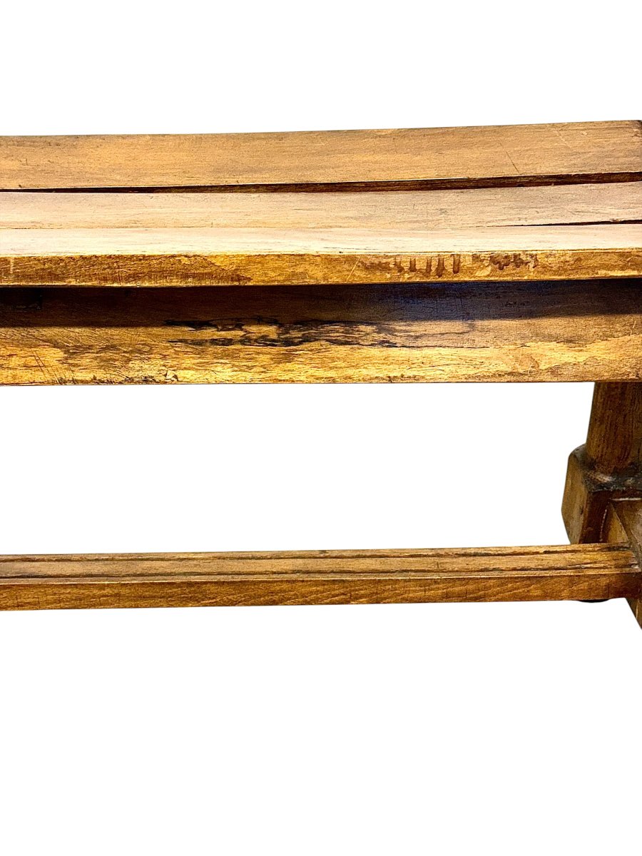 Banc du XIXe siècle en noyer à lattes incurvées, France vers 1880-photo-3