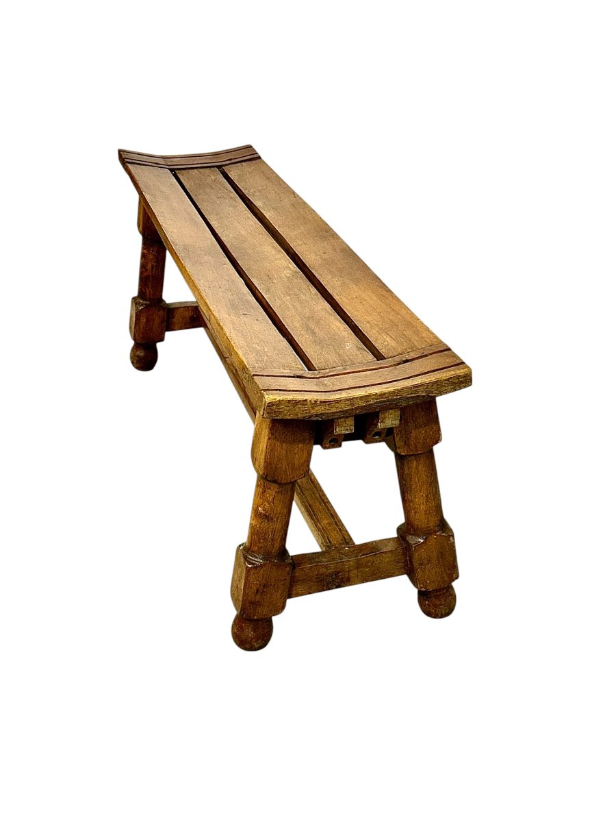 Banc du XIXe siècle en noyer à lattes incurvées, France vers 1880-photo-5