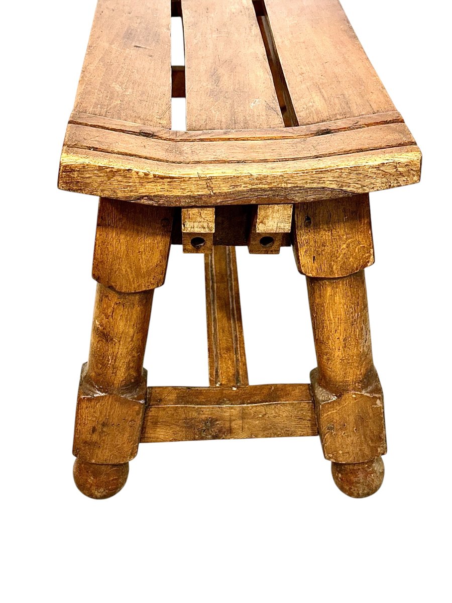 Banc du XIXe siècle en noyer à lattes incurvées, France vers 1880-photo-7