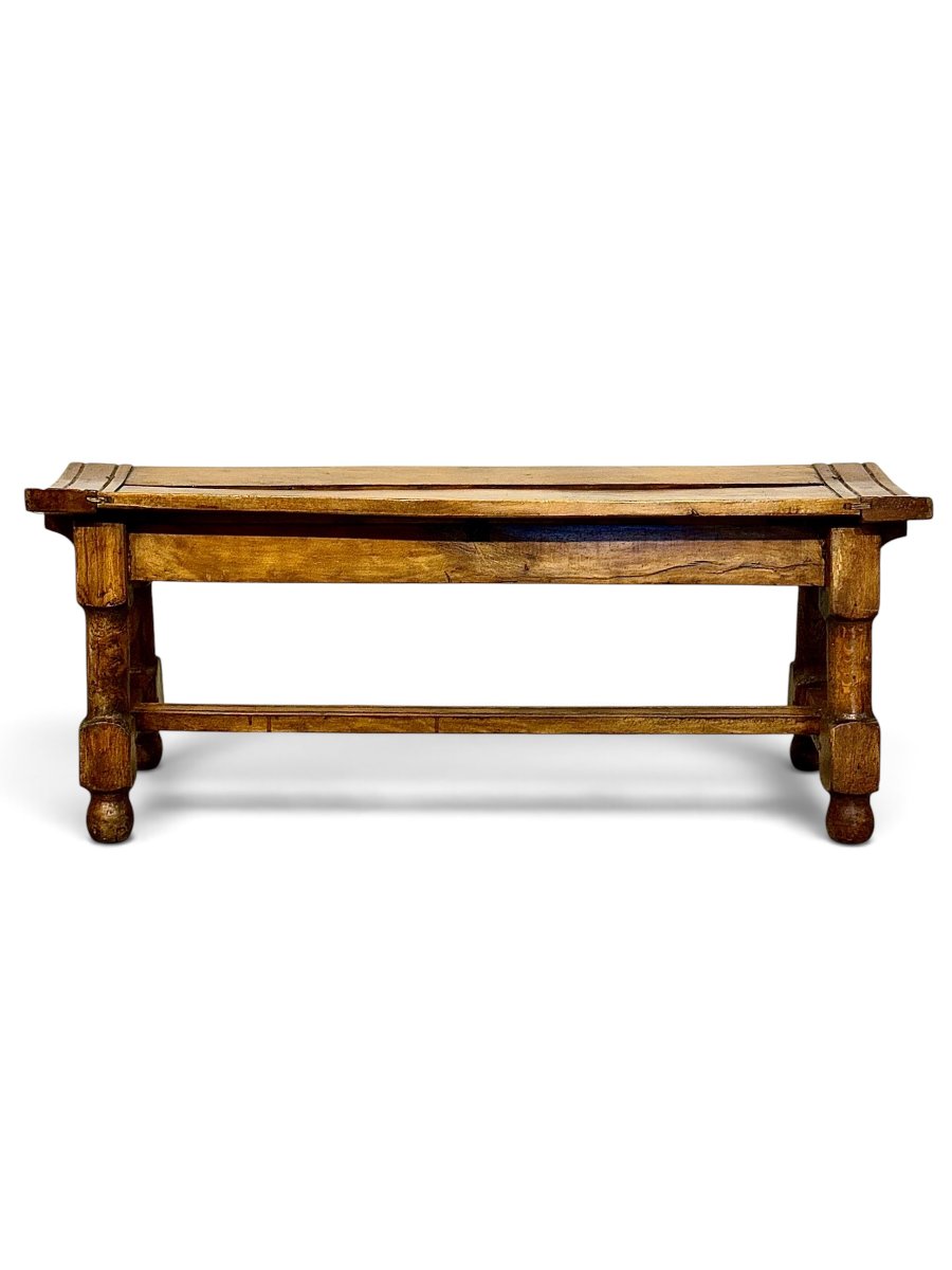 Banc du XIXe siècle en noyer à lattes incurvées, France vers 1880-photo-8