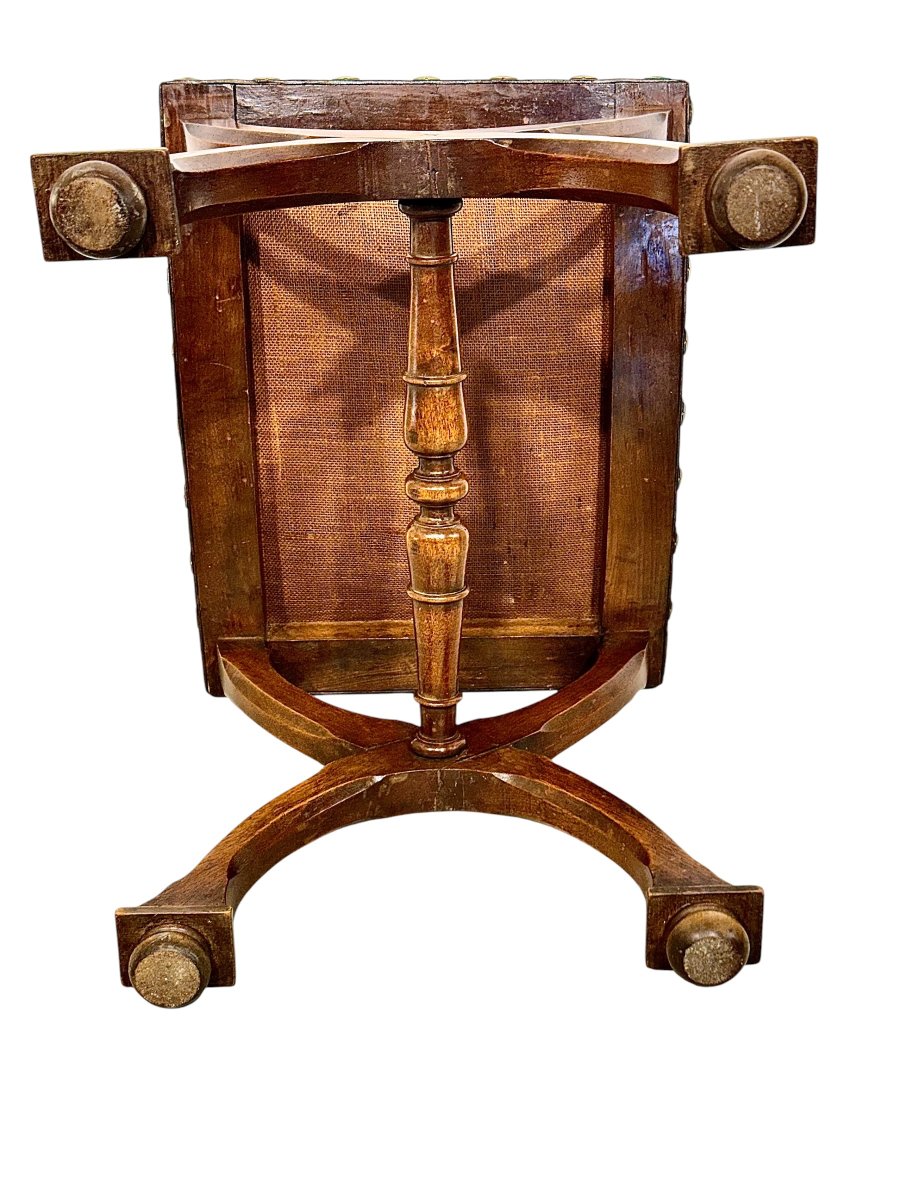 French Renaissance Revival Curule Stool In Beech Wood And Leather, Circa 1890-photo-7
