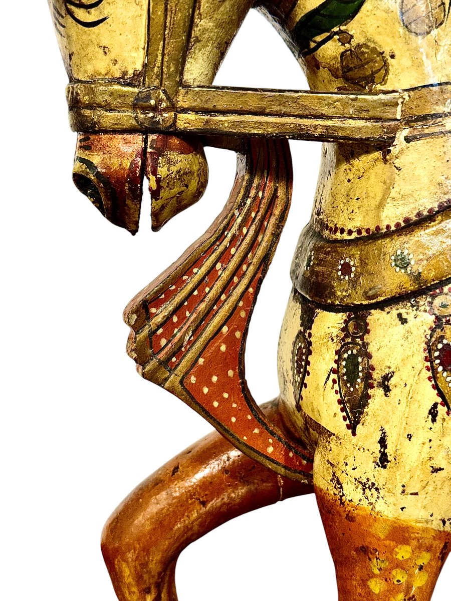 Indian Polychrome And Gilt Carved Wooden Ceremonial Horse, Circa 1950-photo-3