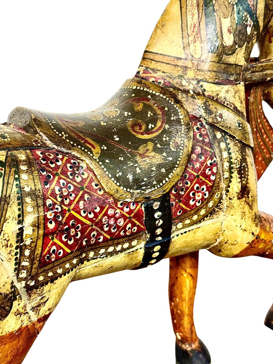 Indian Polychrome And Gilt Carved Wooden Ceremonial Horse, Circa 1950-photo-5