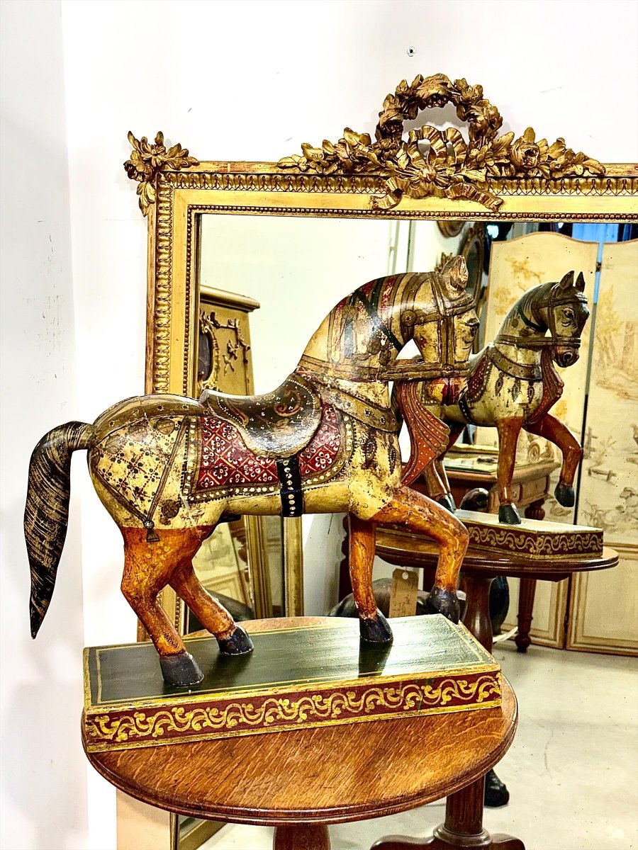 Indian Polychrome And Gilt Carved Wooden Ceremonial Horse, Circa 1950-photo-8