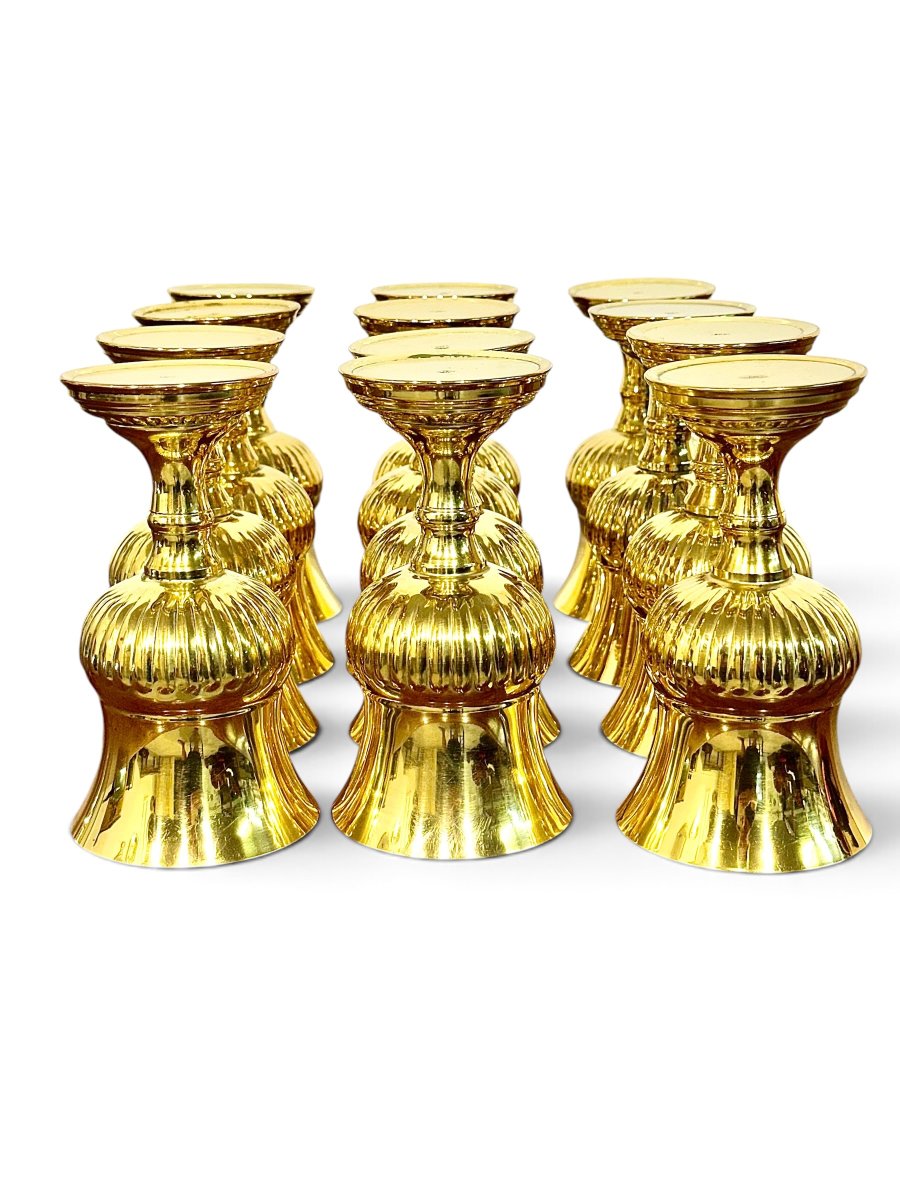 Service de 12 verres sur pied en argent sur cuivre doré, vers 1960-photo-6