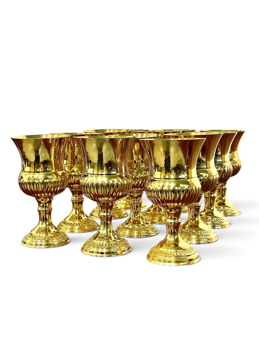 Service de 12 verres sur pied en argent sur cuivre doré, vers 1960-photo-7