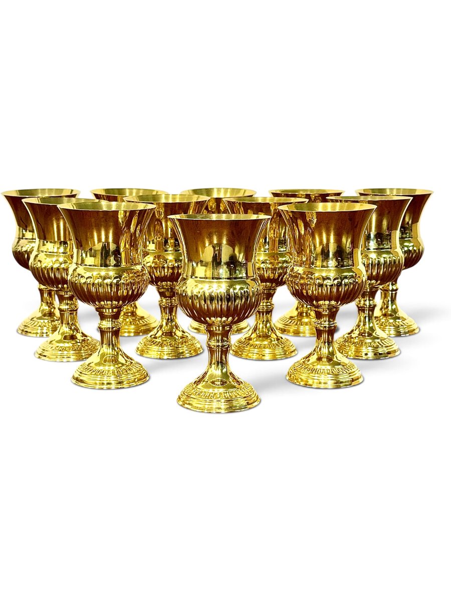 Service de 12 verres sur pied en argent sur cuivre doré, vers 1960-photo-8