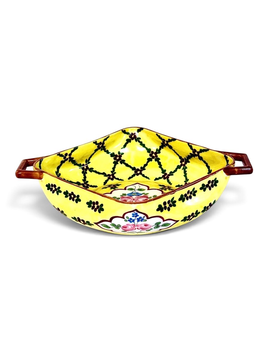 Vide-poches en porcelaine à motifs floraux jaunes et anses, XIXe siècle (vers 1890)-photo-5