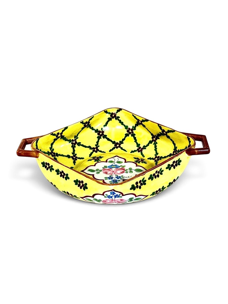 Vide-poches en porcelaine à motifs floraux jaunes et anses, XIXe siècle (vers 1890)-photo-7