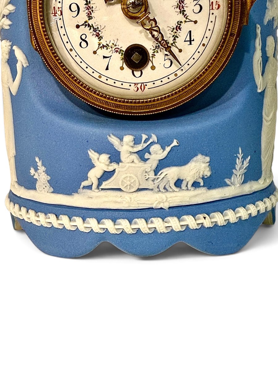 Horloge Wedgwood en Jasperware bleu du XIXe siècle, vers 1890-photo-4