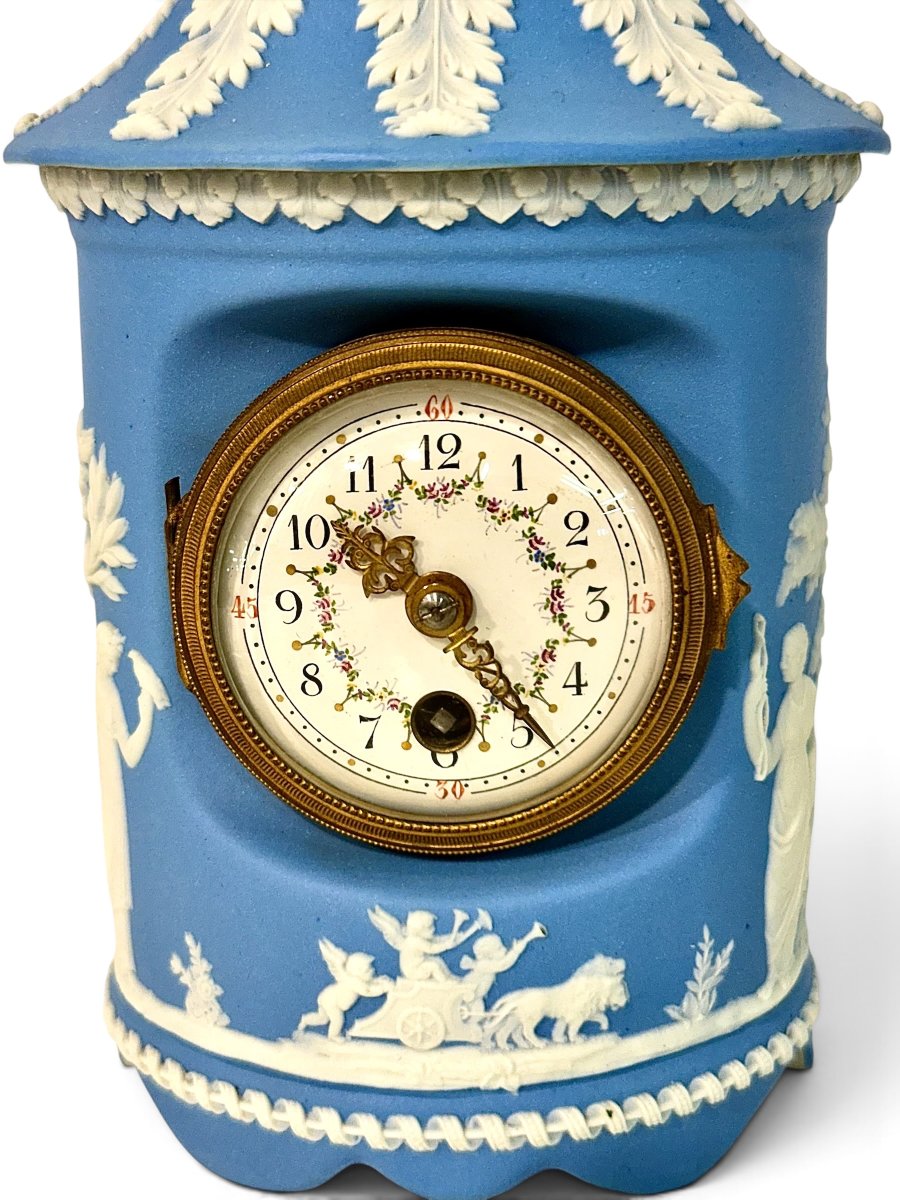 Horloge Wedgwood en Jasperware bleu du XIXe siècle, vers 1890-photo-2
