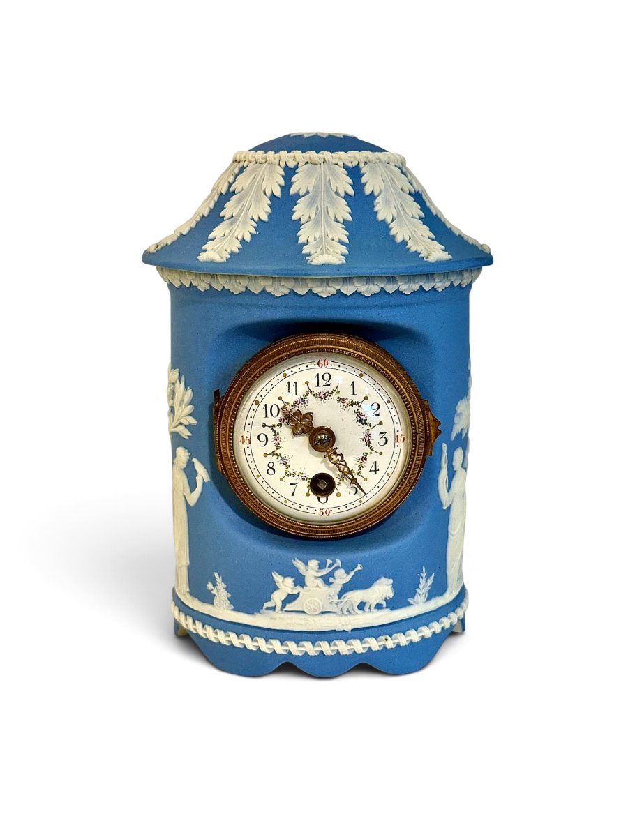 Horloge Wedgwood en Jasperware bleu du XIXe siècle, vers 1890-photo-8