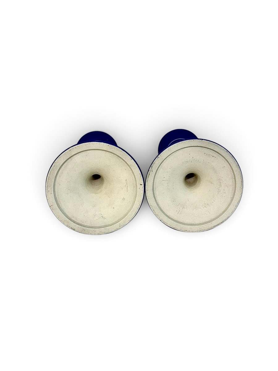Paire de bougeoirs Wedgwood en Jasperware bleu du XIXe siècle-photo-6