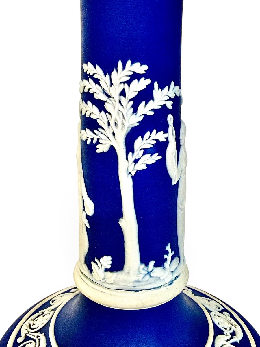 Paire de bougeoirs Wedgwood en Jasperware bleu du XIXe siècle-photo-7