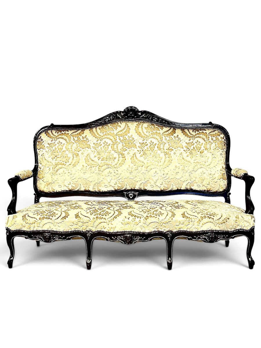 Grand Canapé d'époque Napoléon III en hêtre sculpté et doré, France vers 1860