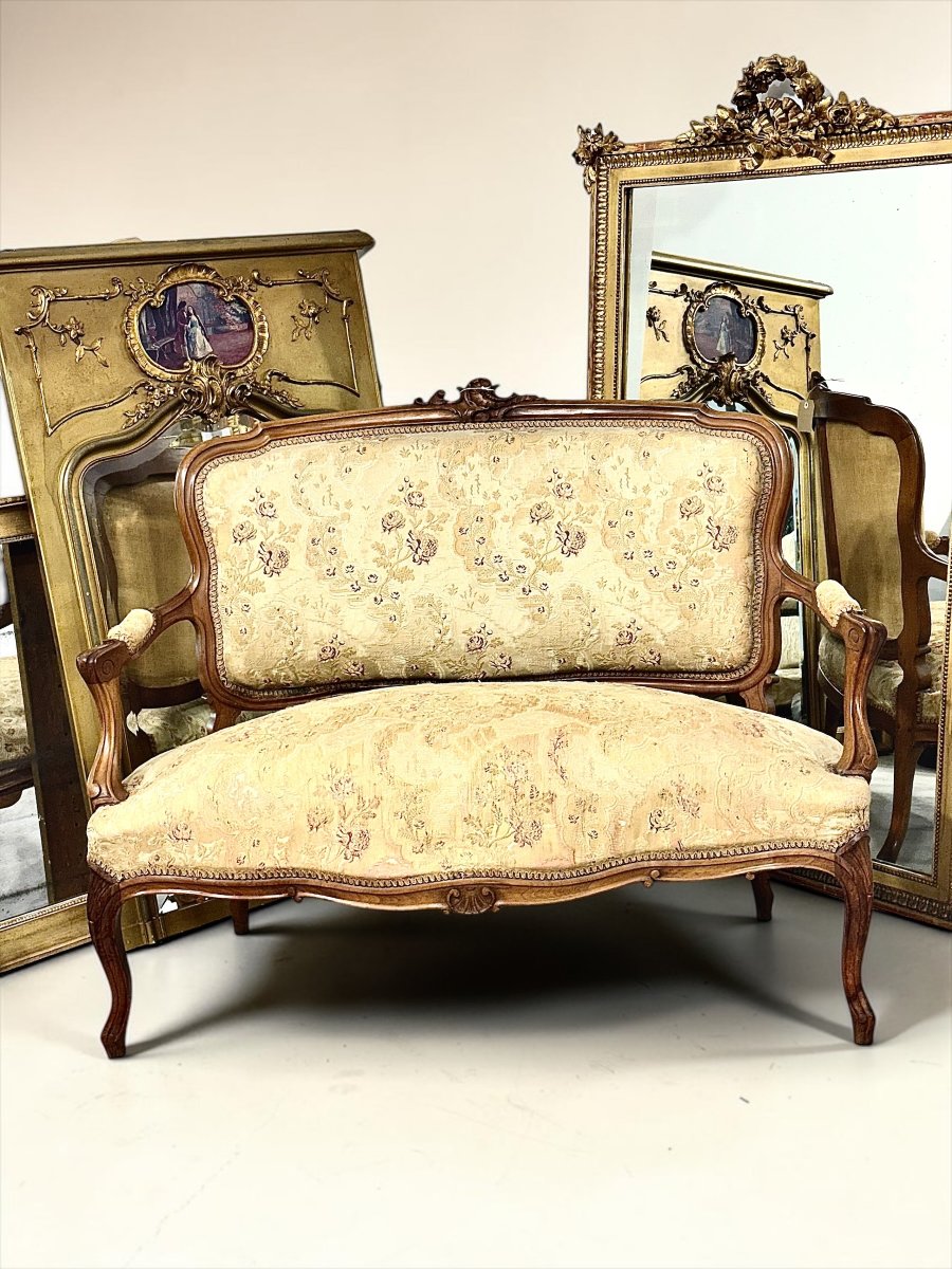 19th Century French Louis XV Style Carved Walnut Settee-photo-2