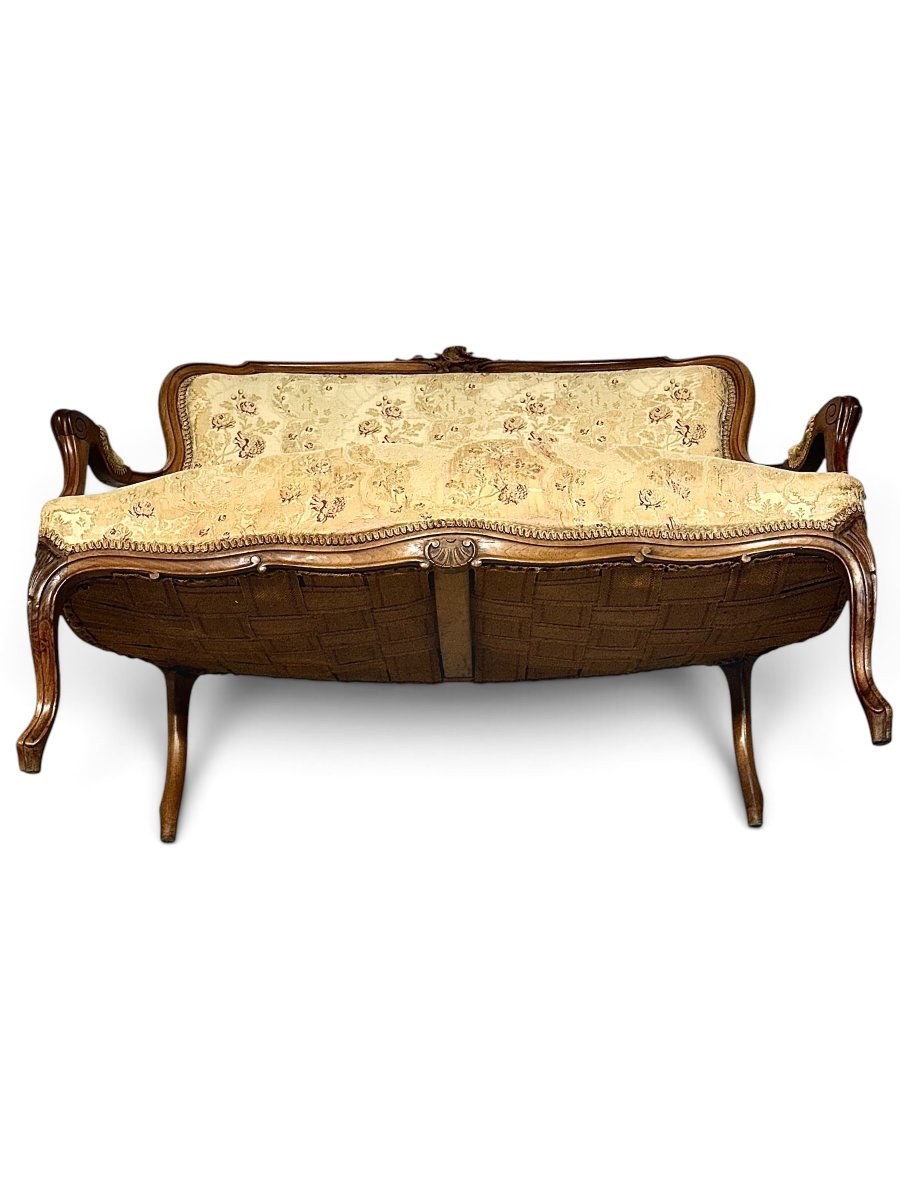 19th Century French Louis XV Style Carved Walnut Settee-photo-4