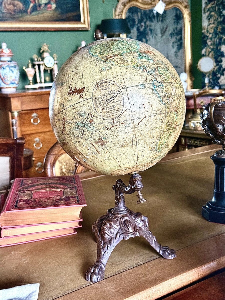 Globe Terrestre Français du XIXe siècle par J. Lebègue & Cie, Paris-photo-2