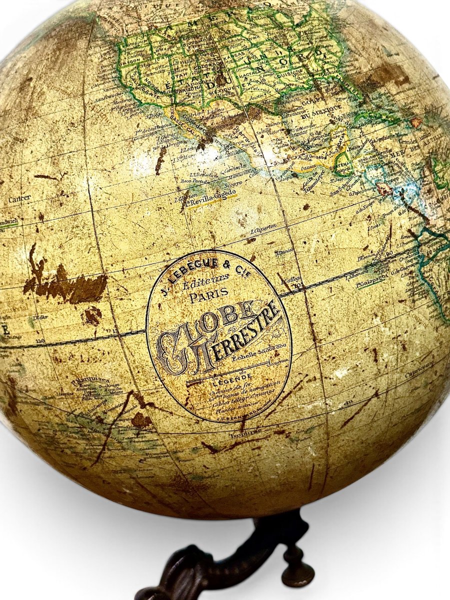 Globe Terrestre Français du XIXe siècle par J. Lebègue & Cie, Paris-photo-3