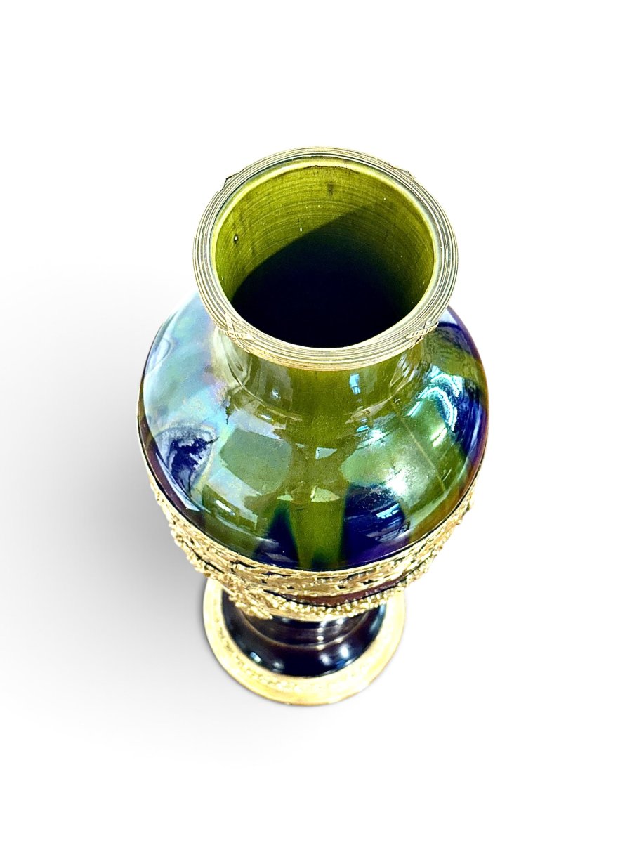 Vase en Céramique Bleu Cobalt et Bronze Doré, France, XIXe siècle-photo-2