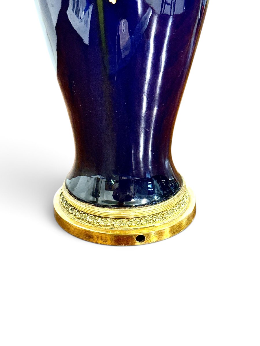 Vase en Céramique Bleu Cobalt et Bronze Doré, France, XIXe siècle-photo-6