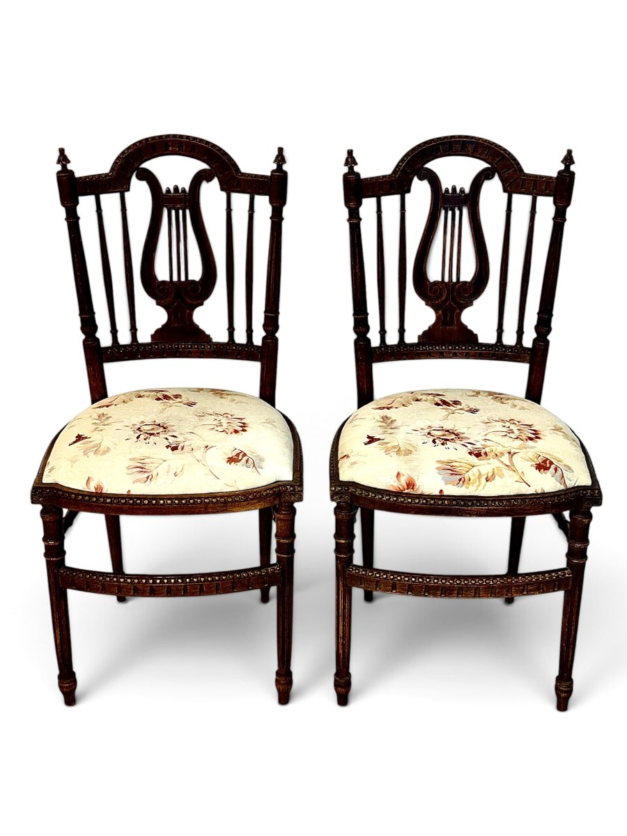 Pair Of French Napoleon III Lyre Back Chairs, Circa 1880-photo-4