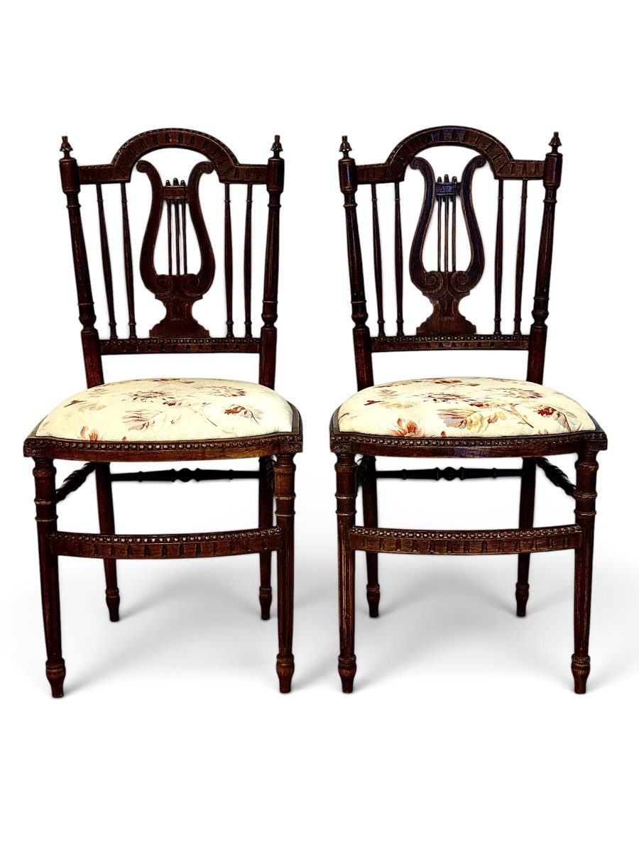 Pair Of French Napoleon III Lyre Back Chairs, Circa 1880