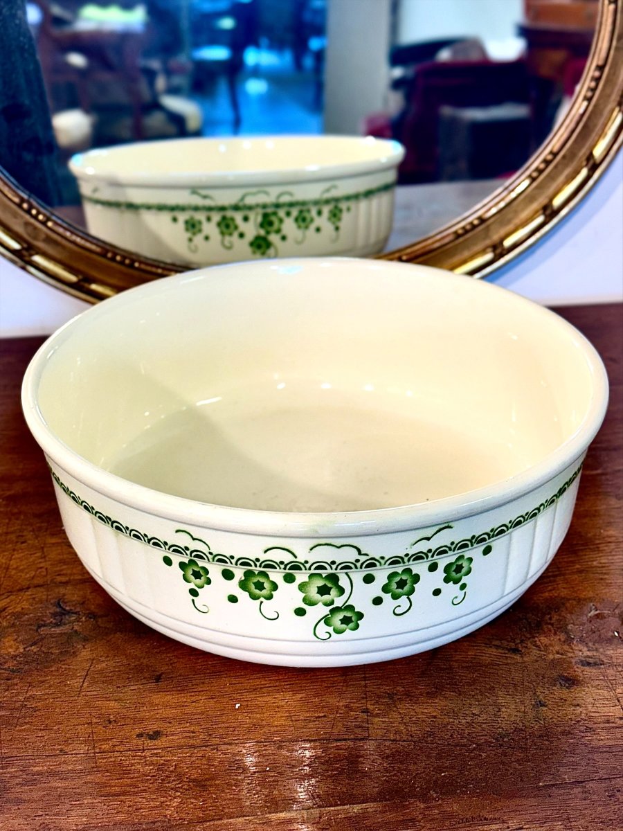Circa 1930 French Art Deco Period Glazed Ceramic Wash Basin-photo-2
