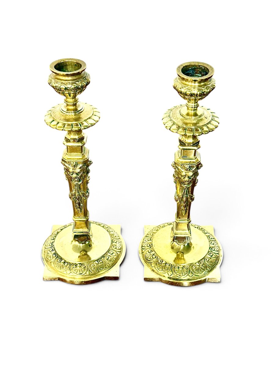 Paire de bougeoirs français en bronze doré du XIXe siècle-photo-2