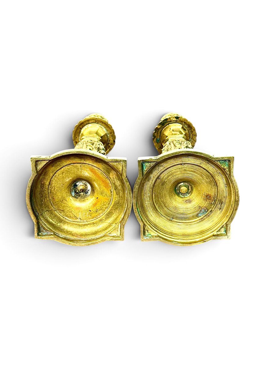 Paire de bougeoirs français en bronze doré du XIXe siècle-photo-4