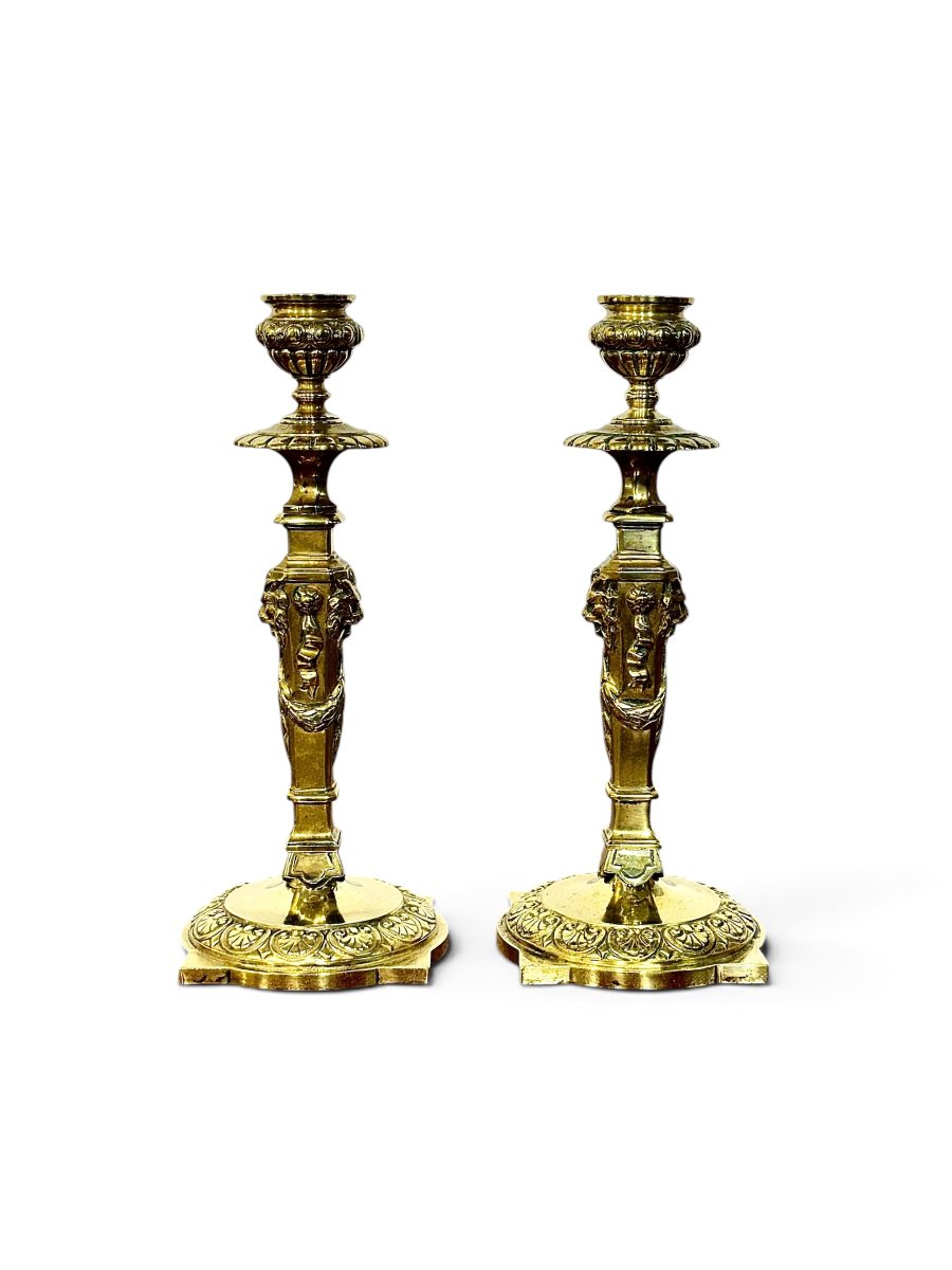 Paire de bougeoirs français en bronze doré du XIXe siècle-photo-8
