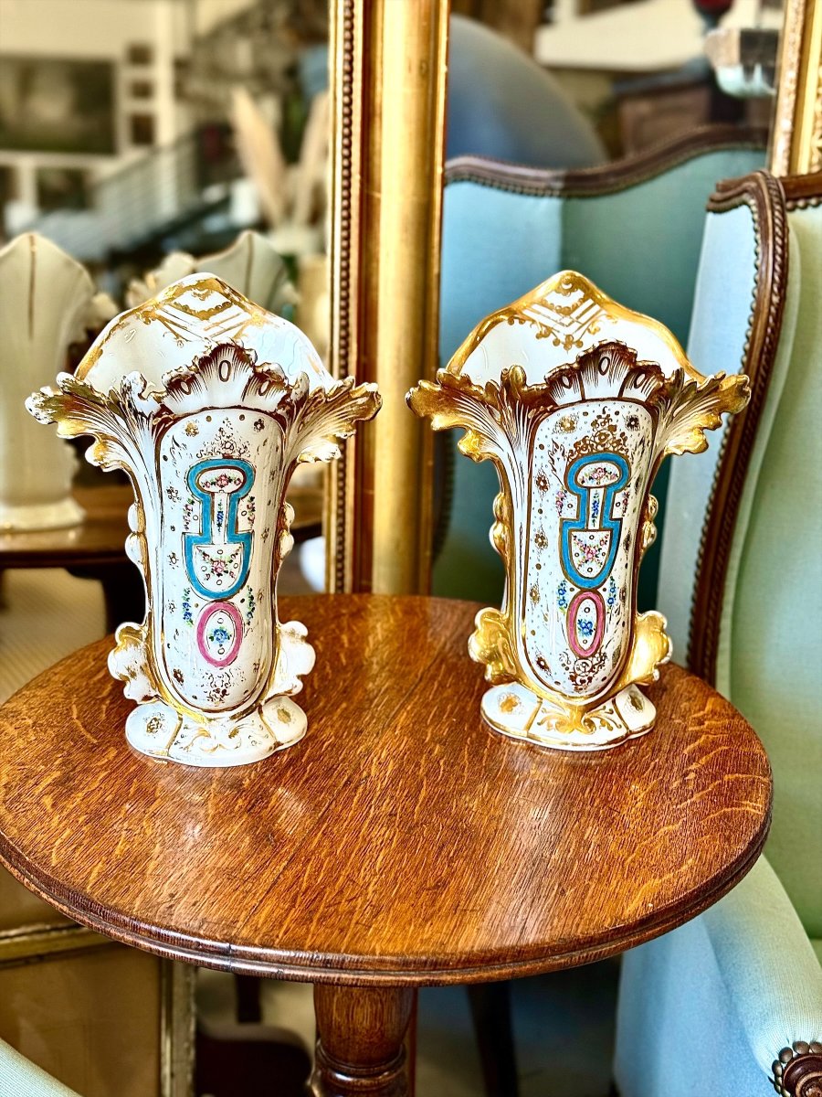Paire de vases français Napoléon III en porcelaine dorée, XIXe siècle-photo-8